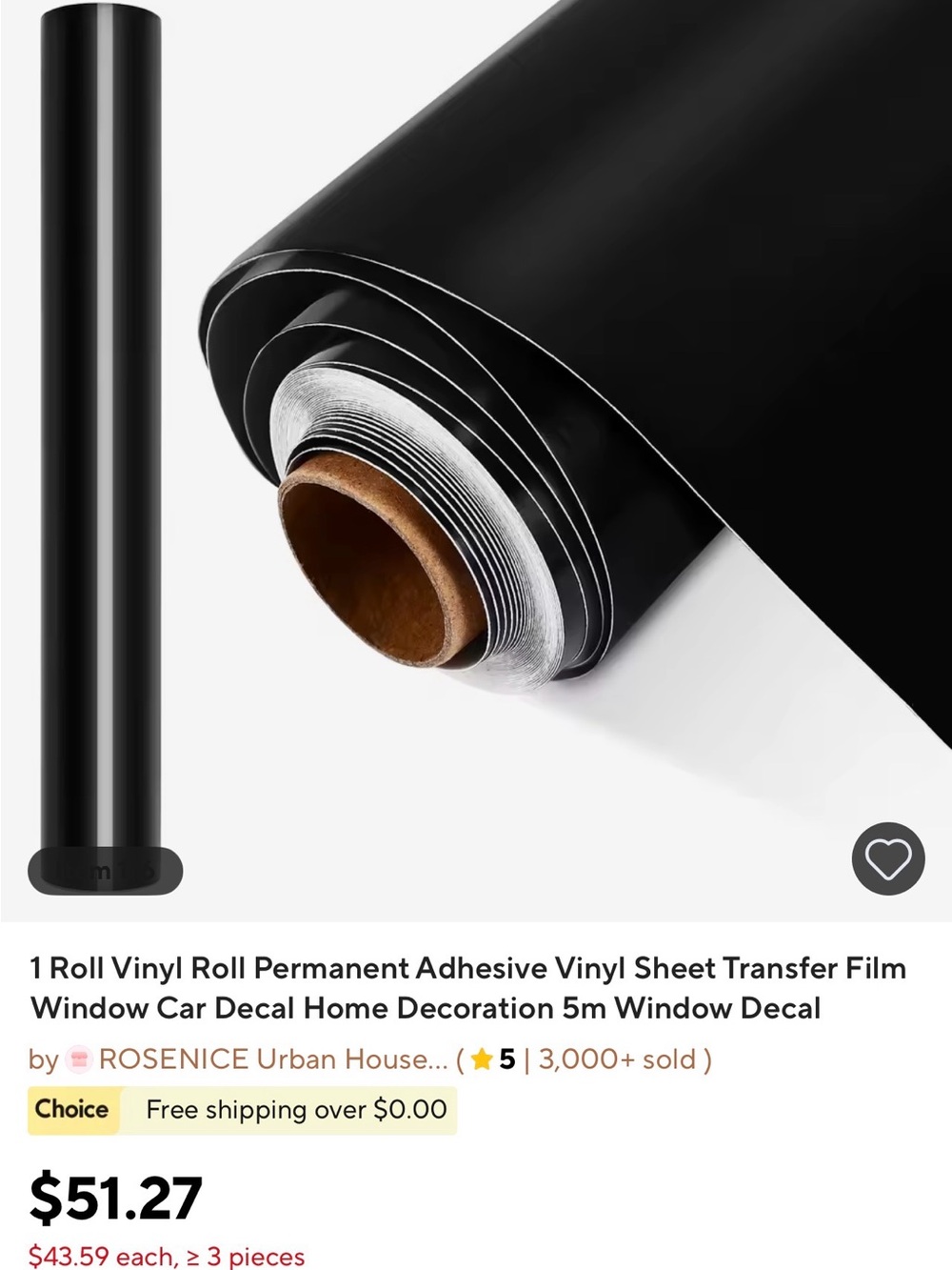 Matte Black Adhesive Vinyl Roll - Home Party Supplies